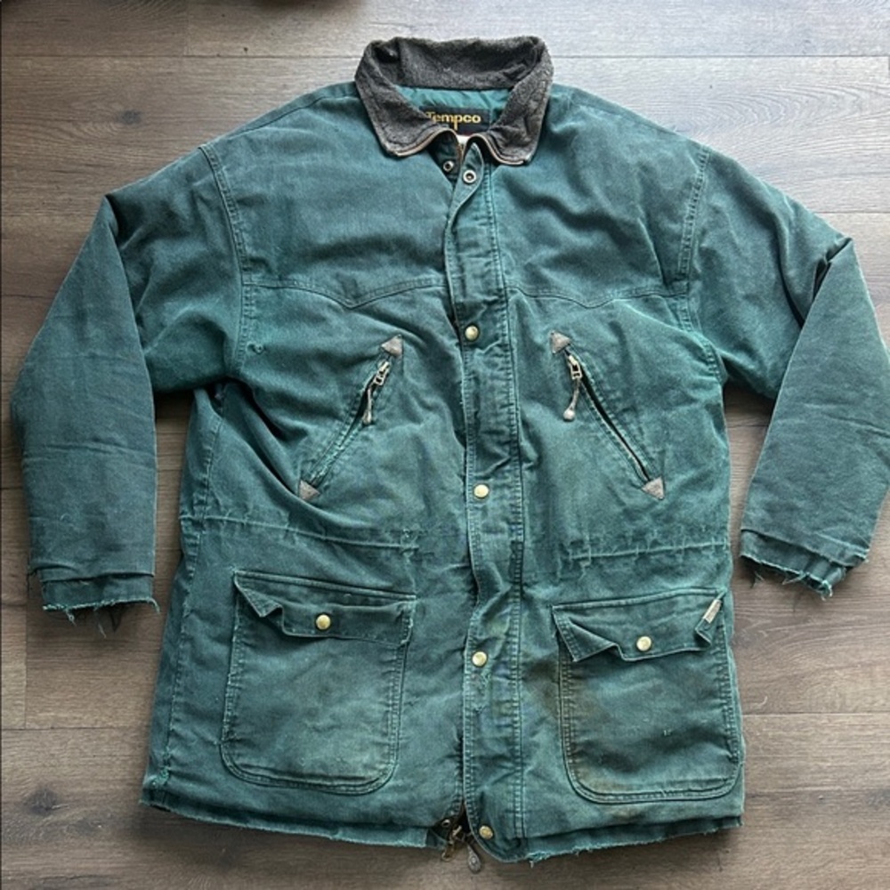 Tempco Carhartt style Vintage Deep Teal Field Jacket with Corduroy Collar ! XL